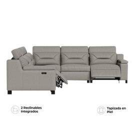 Sala Esquinera Reclinable Apex De Piel Color Gris Palliser