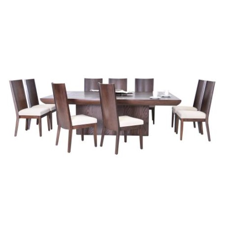 Comedor Owen De Madera Para 10 Personas Rectangular Mesa Y Sillas De Tela Color Beige