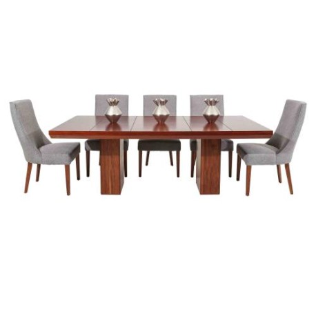 Comedor Angelos De Madera Tzalam Para 8 Personas Rectangular Mesa Y Sillas De Tela Color Gris