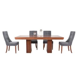 Comedor Star De Madera Para 8 Personas Rectangular, Mesa Y Sillas De Tela Gris